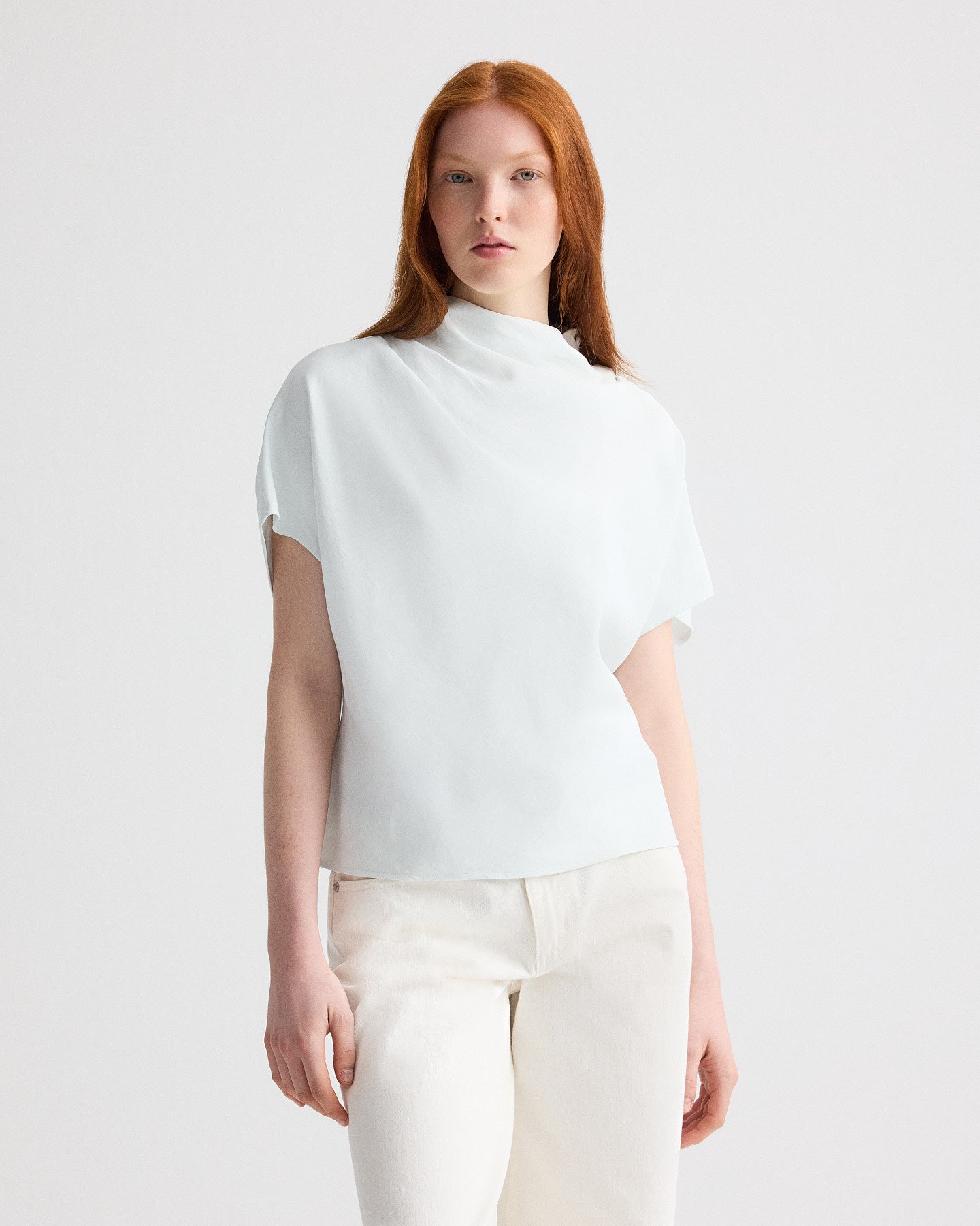 TWP Blue flower Mock Neck Tee in Coated Viscose Linen view 1