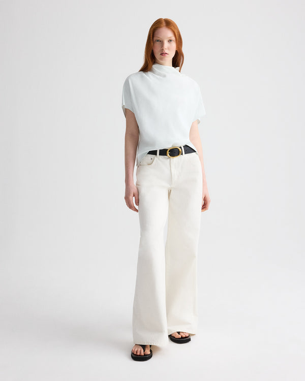 TWP Blue flower Mock Neck Tee in Coated Viscose Linen view 3