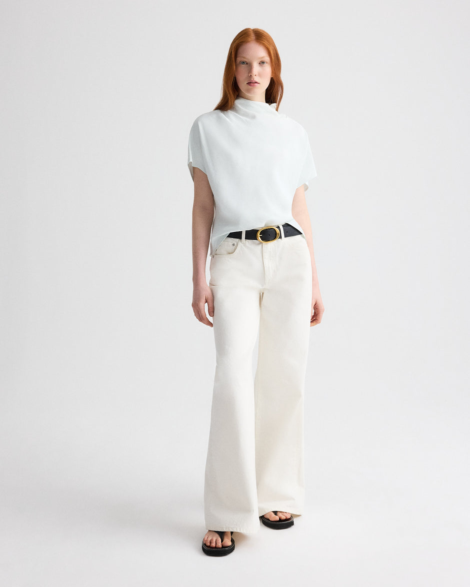 TWP Blue flower Mock Neck Tee in Coated Viscose Linen view 3