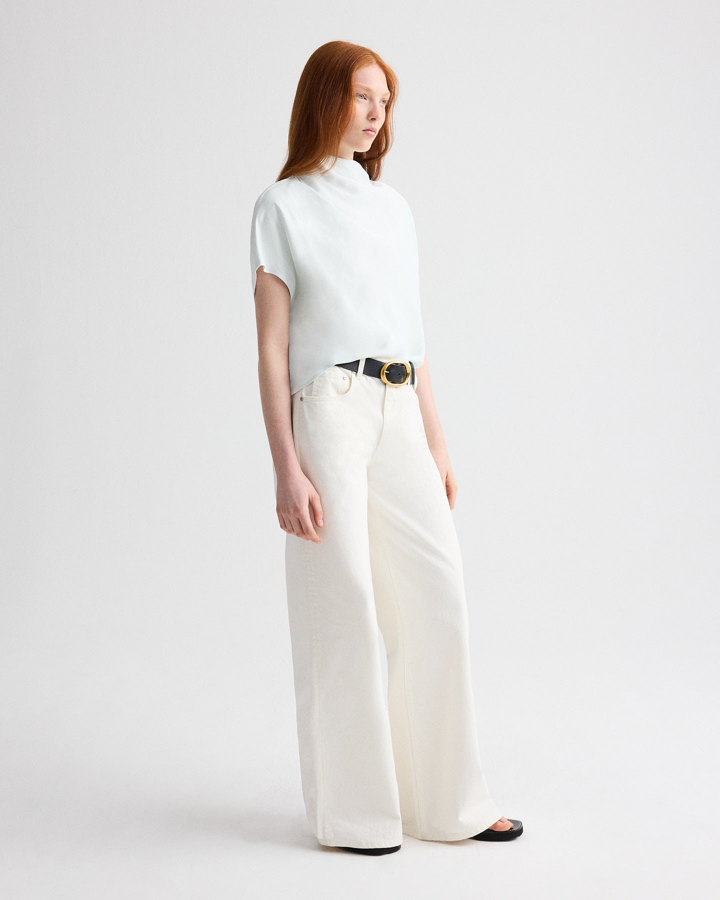 TWP Blue flower Mock Neck Tee in Coated Viscose Linen view 4