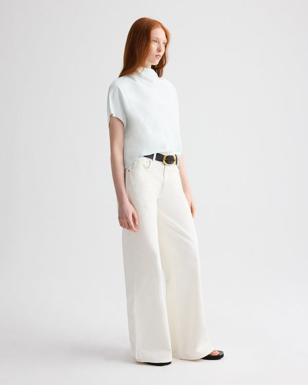 TWP Blue flower Mock Neck Tee in Coated Viscose Linen view 4