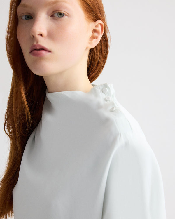 TWP Blue flower Mock Neck Tee in Coated Viscose Linen view 2