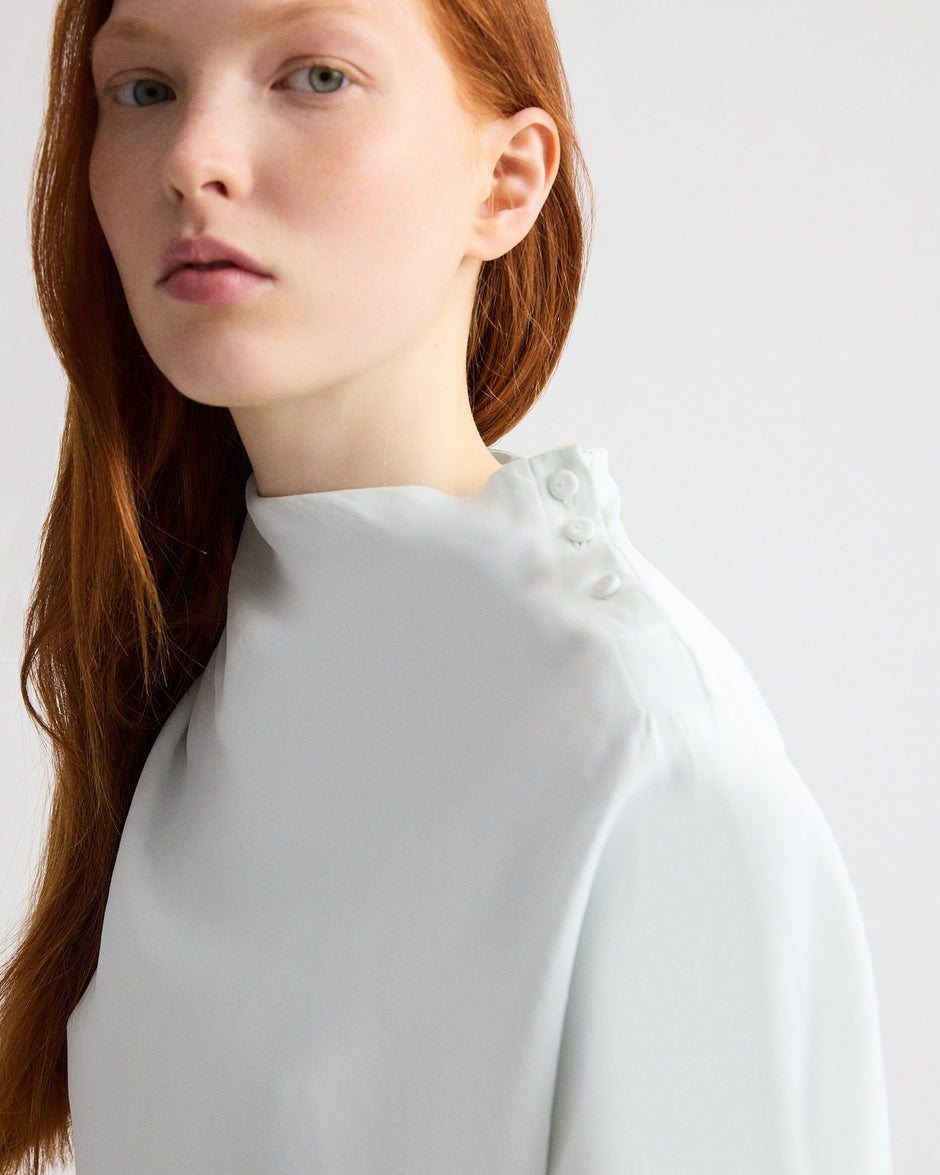 TWP Blue flower Mock Neck Tee in Coated Viscose Linen view 1