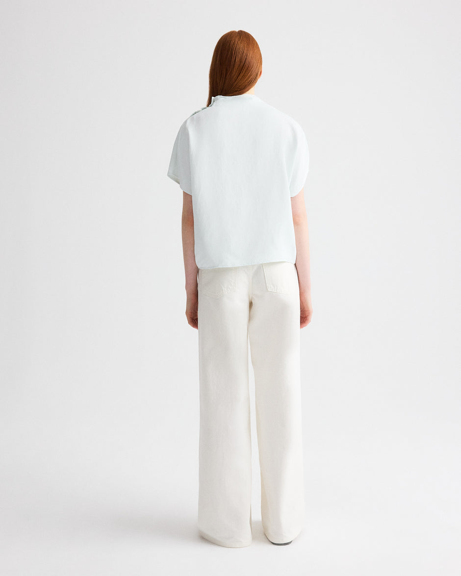 TWP Blue flower Mock Neck Tee in Coated Viscose Linen view 5