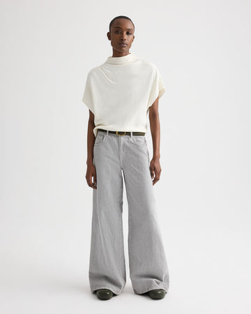 TWP Bone Mock Neck Tee in Coated Viscose Linen view 3