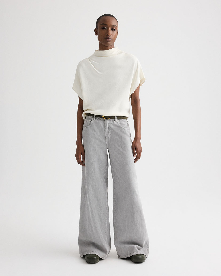 TWP Bone Mock Neck Tee in Coated Viscose Linen view 3