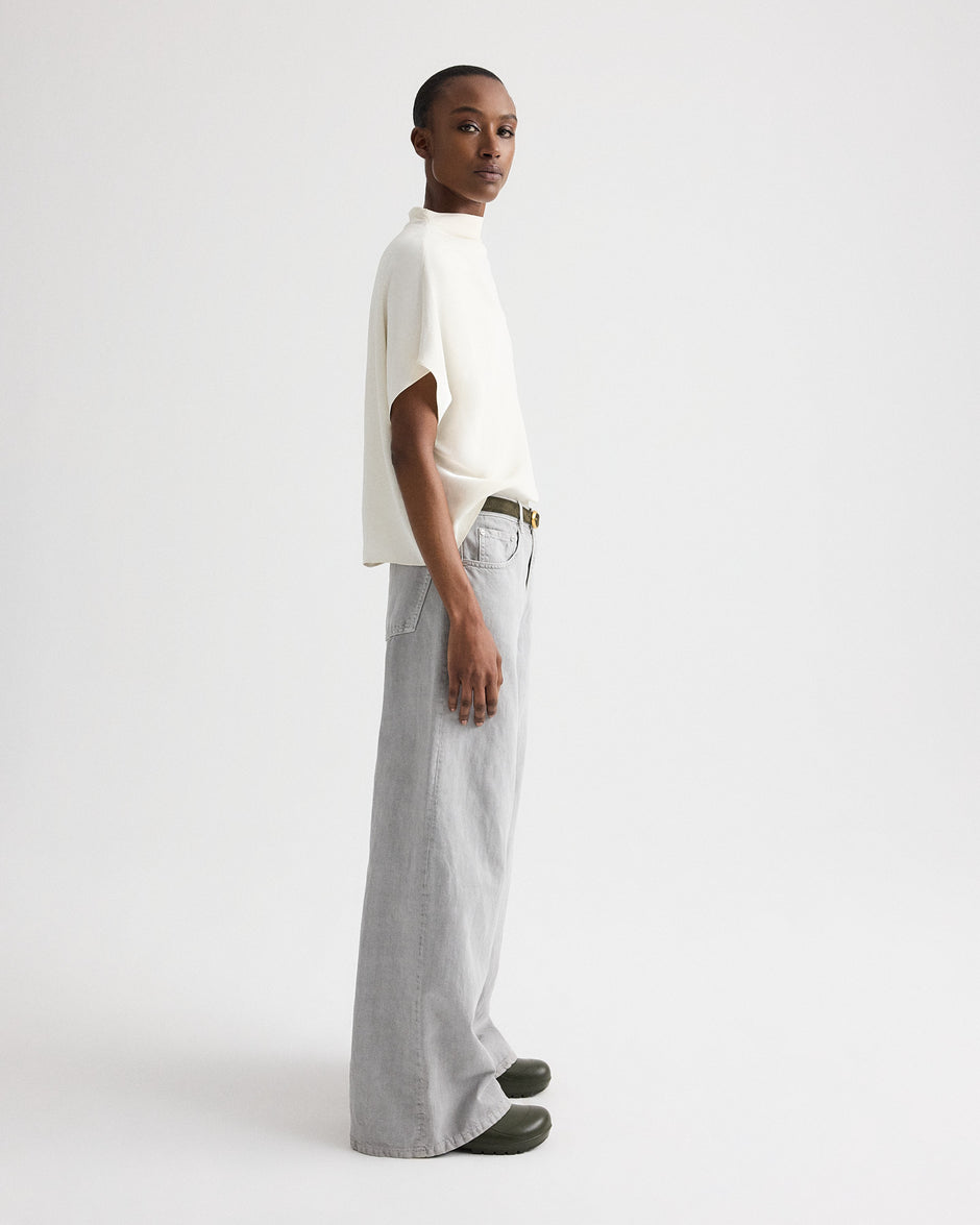 TWP Bone Mock Neck Tee in Coated Viscose Linen view 4