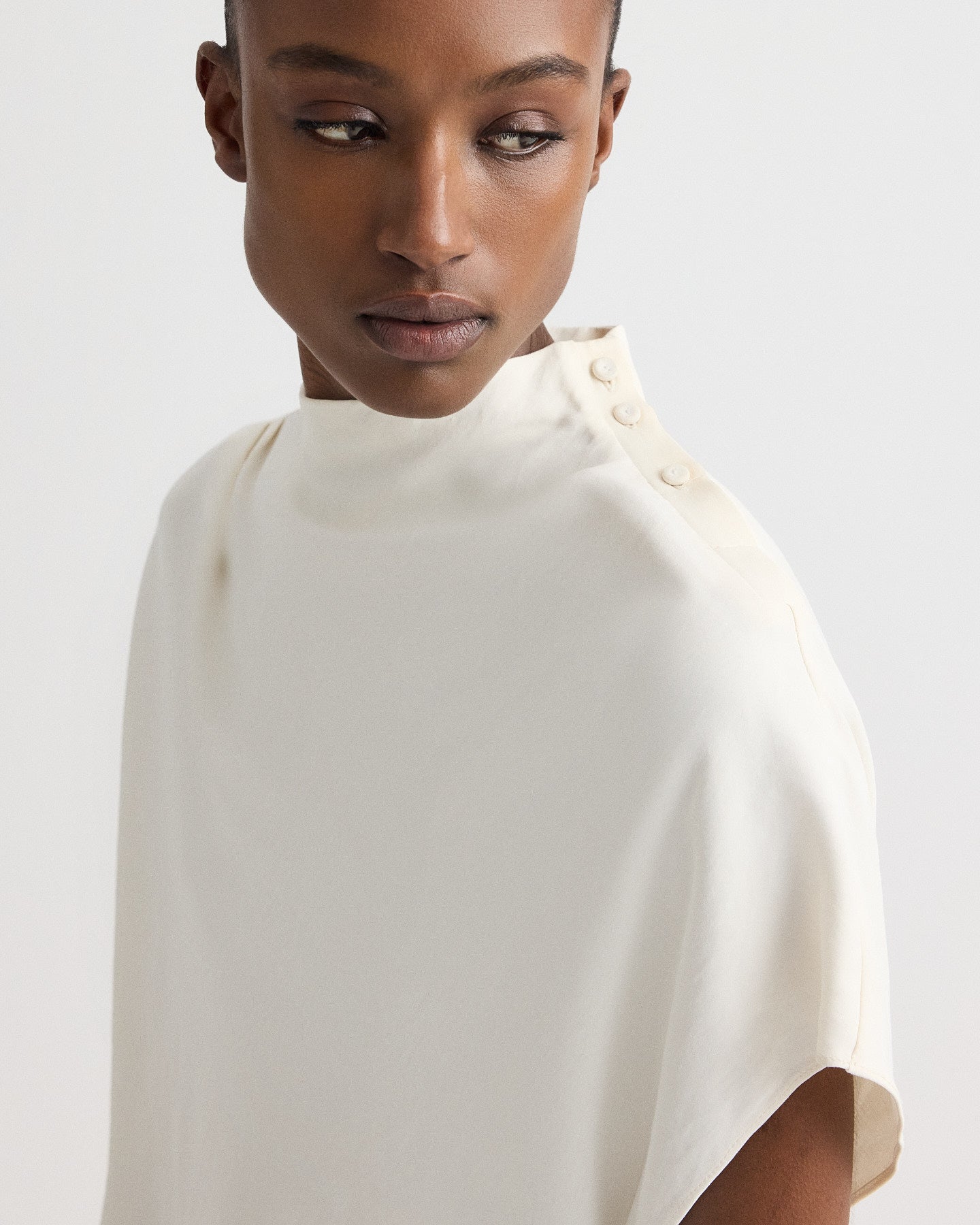 TWP Bone Mock Neck Tee in Coated Viscose Linen view 2