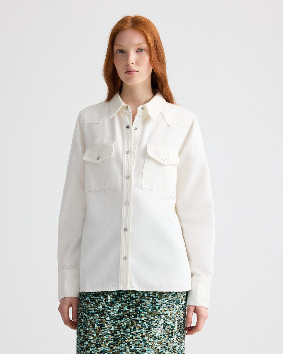 TWP White Ranchers Daughter Shirt in Natural Denim view 2