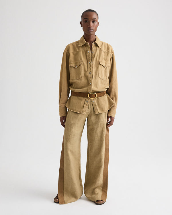 TWP Kelp / ermine Slim A Pant with Lip Tux in Plain Weave Linen view 1