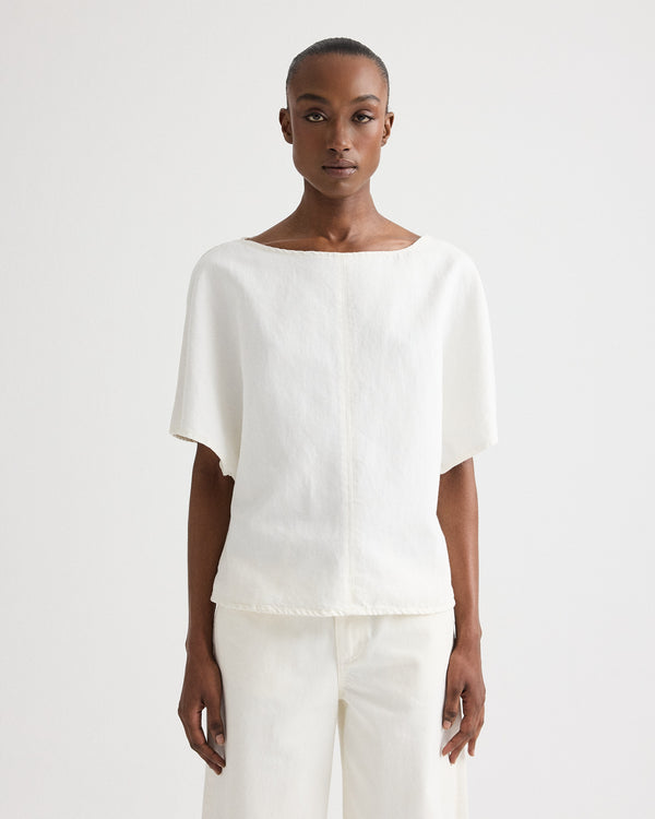 TWP White Simple T in Natural Denim view 2