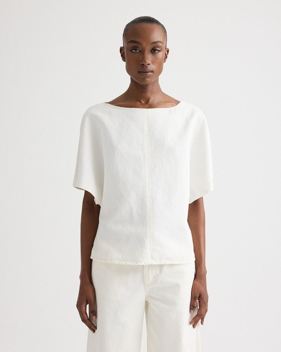 TWP White Simple T in Natural Denim view 2