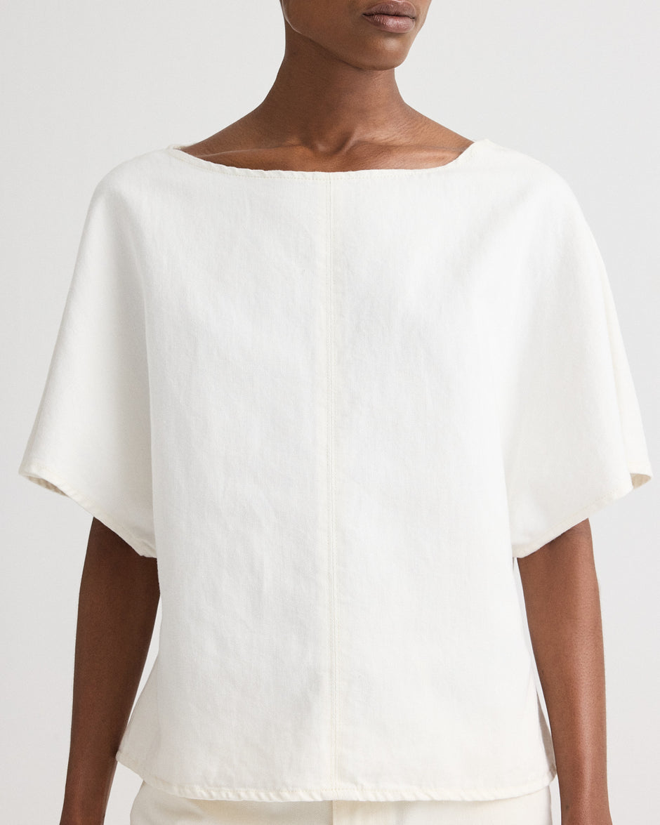 TWP White Simple T in Natural Denim view 3