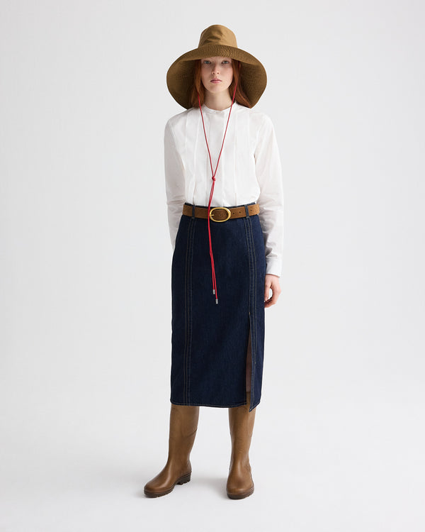 TWP Dark stone Denim Skirt with Seams in Heavy Denim view 2