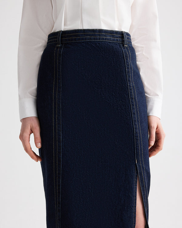 TWP Dark stone Denim Skirt with Seams in Heavy Denim view 1