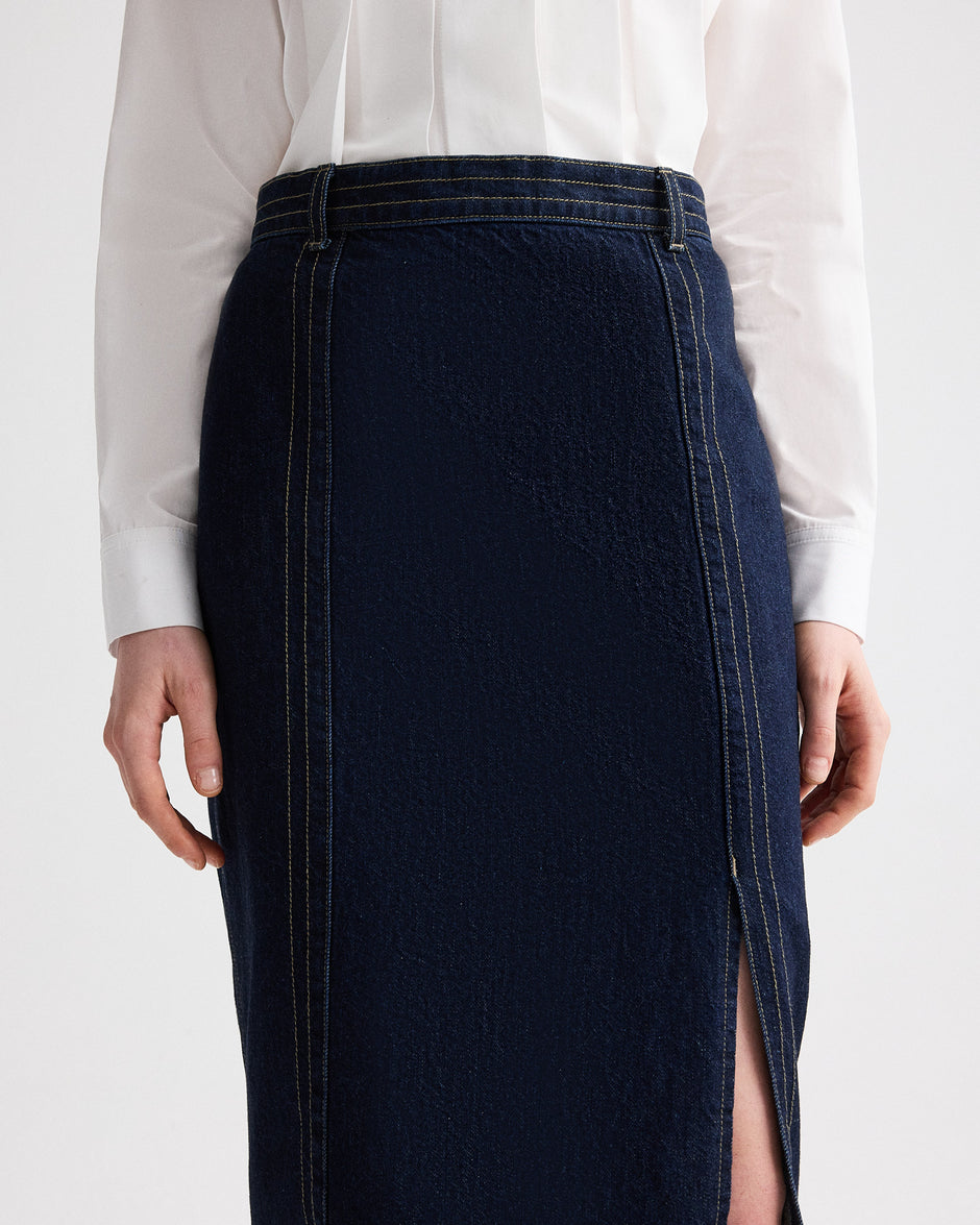TWP Dark stone Denim Skirt with Seams in Heavy Denim view 2