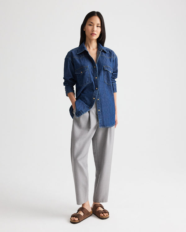 TWP Dark stone OG Supersized Ranchers Shirt in Denim Shirting view 3