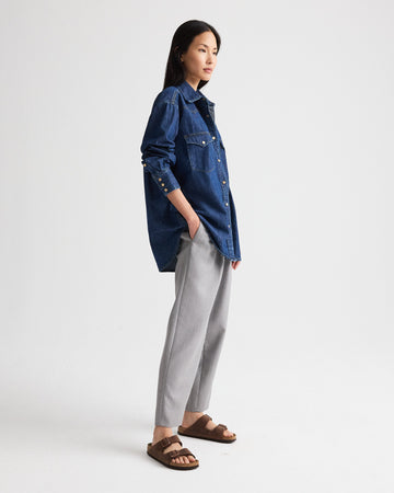 TWP Dark stone OG Supersized Ranchers Shirt in Denim Shirting view 4