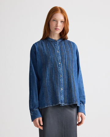 TWP Paris Pintuck Painter Shirt in Denim Shirting view 1