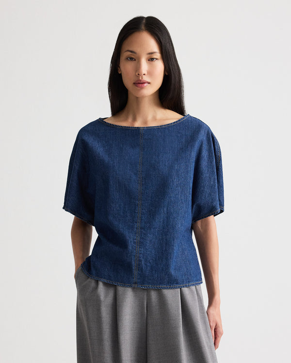 TWP Dark stone Simple T in Denim Shirting view 1