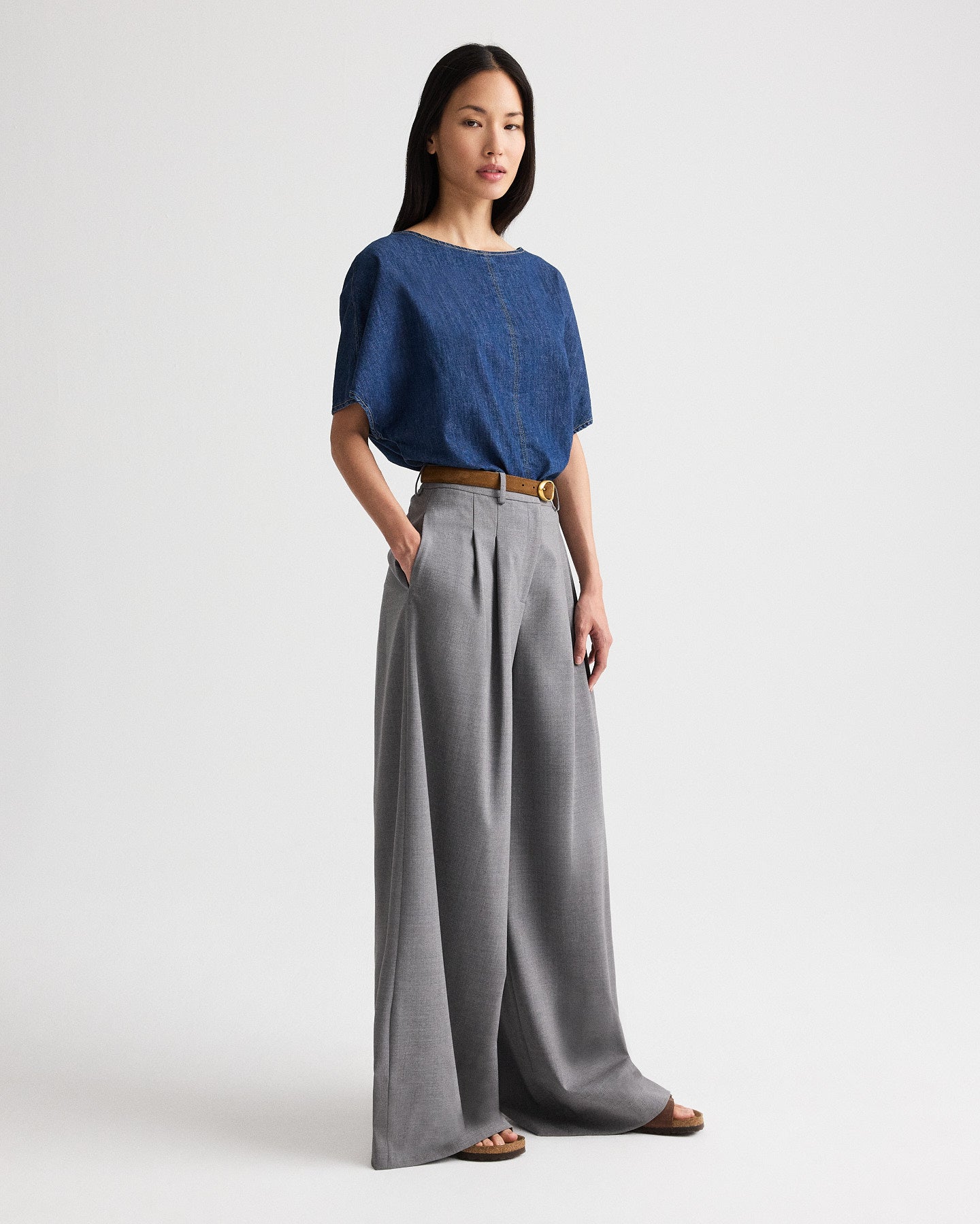 TWP Dark stone Simple T in Denim Shirting view 4