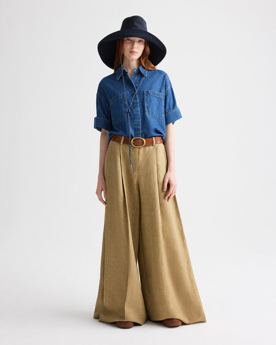 TWP Paris My Newest Mistake Shirt in Denim Shirting view 3