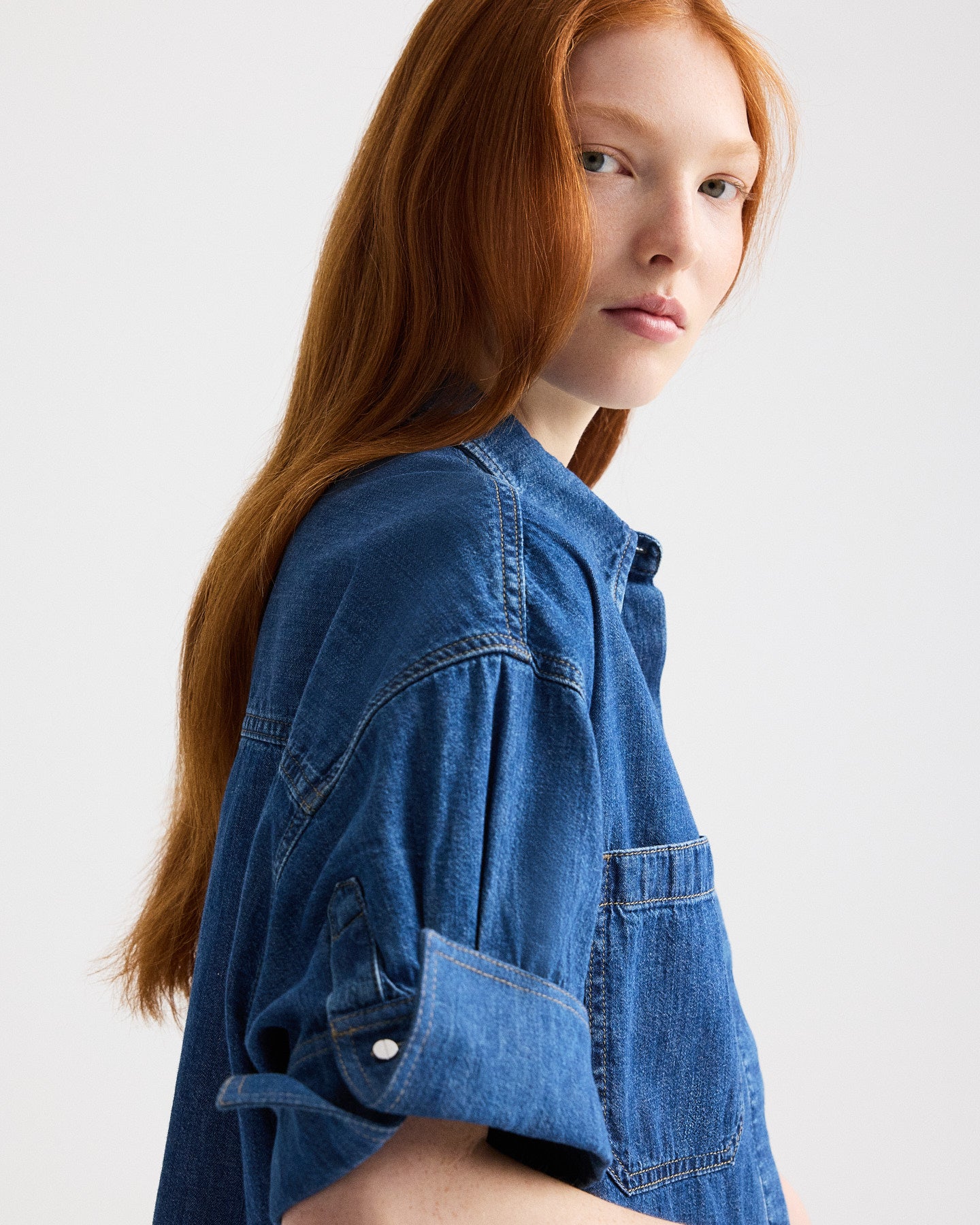 TWP Paris My Newest Mistake Shirt in Denim Shirting view 2