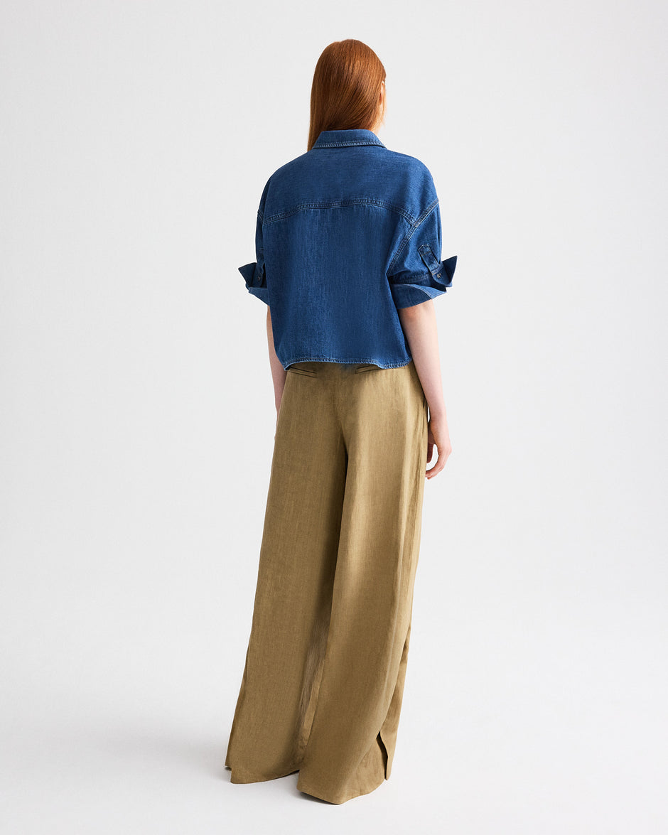 TWP Paris My Newest Mistake Shirt in Denim Shirting view 5