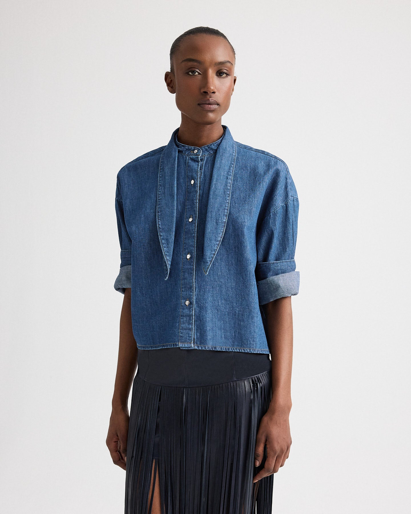 TWP Paris Tie One On Shirt in Denim Shirting view 1