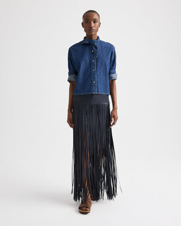 TWP Dark stone Tie One On Shirt in Denim Shirting view 1