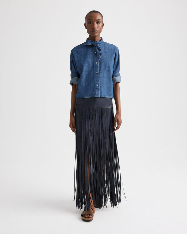 TWP Paris Tie One On Shirt in Denim Shirting view 3