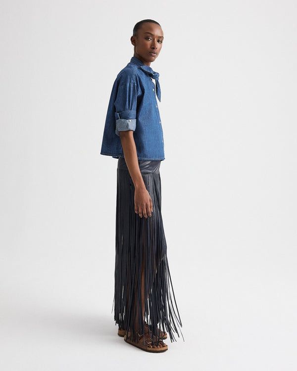 TWP Paris Tie One On Shirt in Denim Shirting view 4