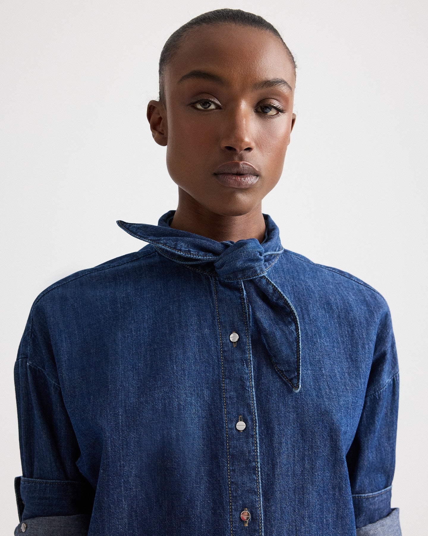 TWP Dark stone Tie One On Shirt in Denim Shirting view 2