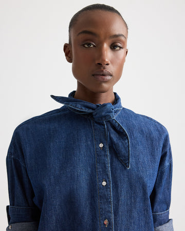 TWP Dark stone Tie One On Shirt in Denim Shirting view 3