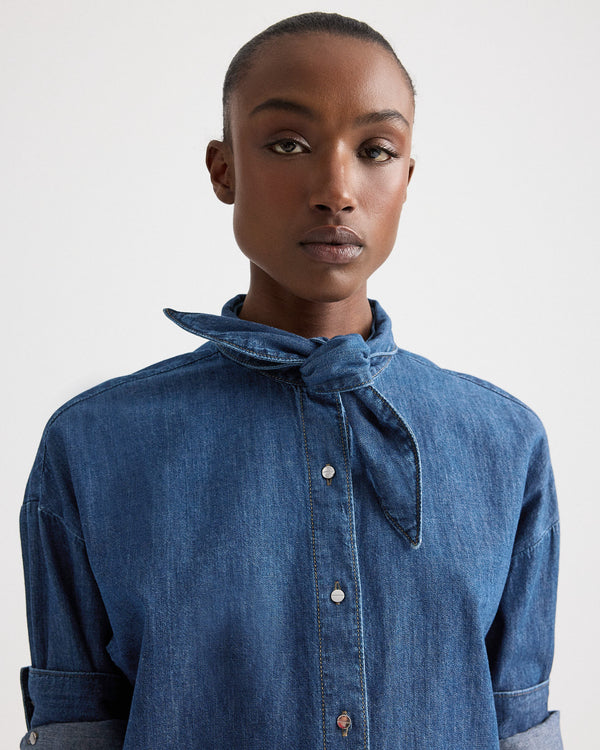 TWP Paris Tie One On Shirt in Denim Shirting view 2