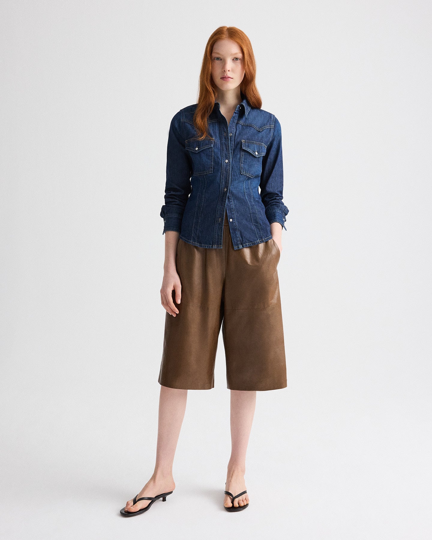 TWP Dark wash Mustang Sally Shirt in Denim Shirting view 3