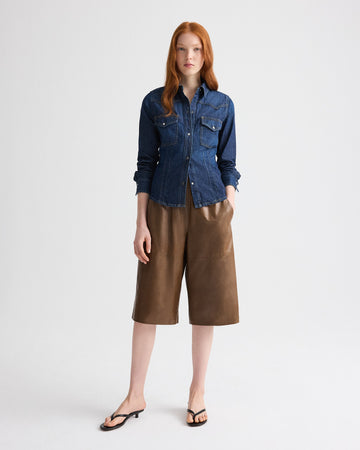 TWP Dark wash Mustang Sally Shirt in Denim Shirting view 3