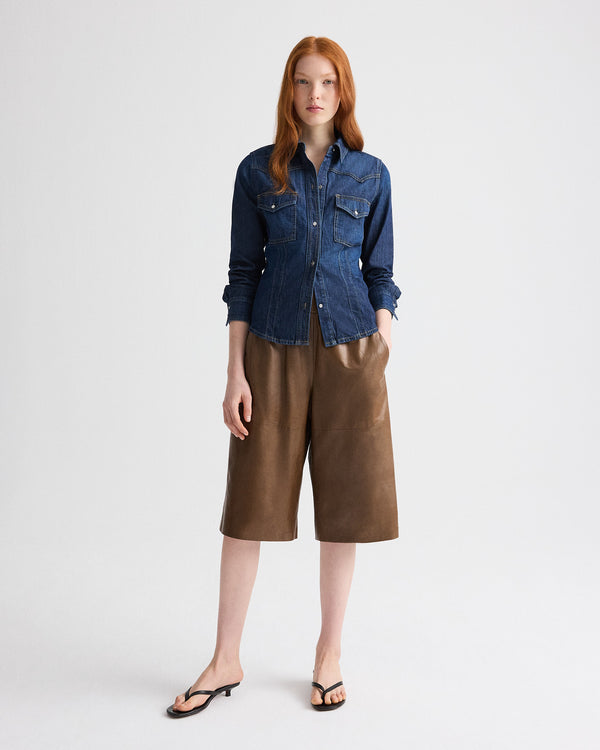 TWP Dark wash Mustang Sally Shirt in Denim Shirting view 3