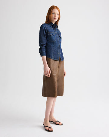 TWP Dark wash Mustang Sally Shirt in Denim Shirting view 4