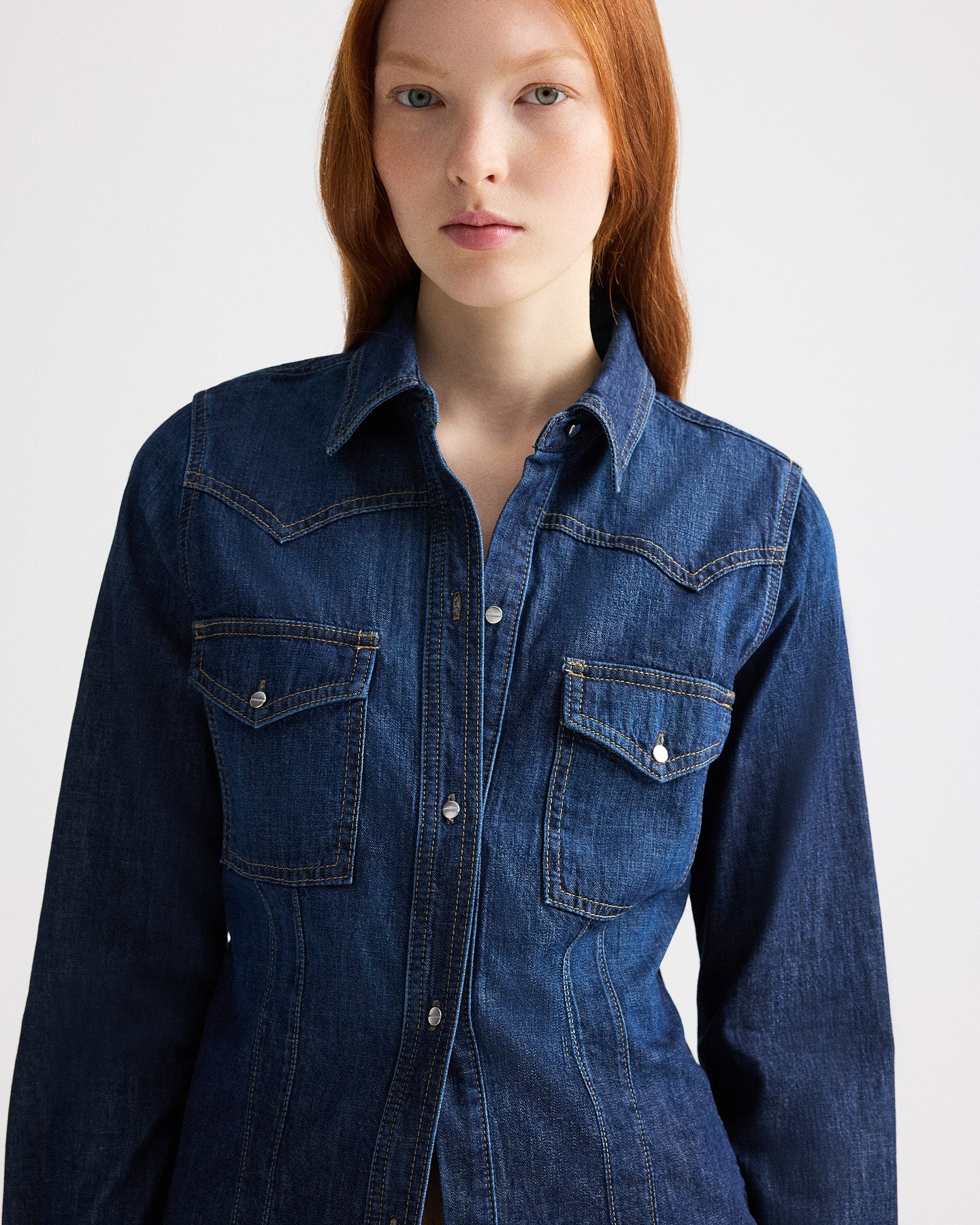 TWP Dark wash Mustang Sally Shirt in Denim Shirting view 2