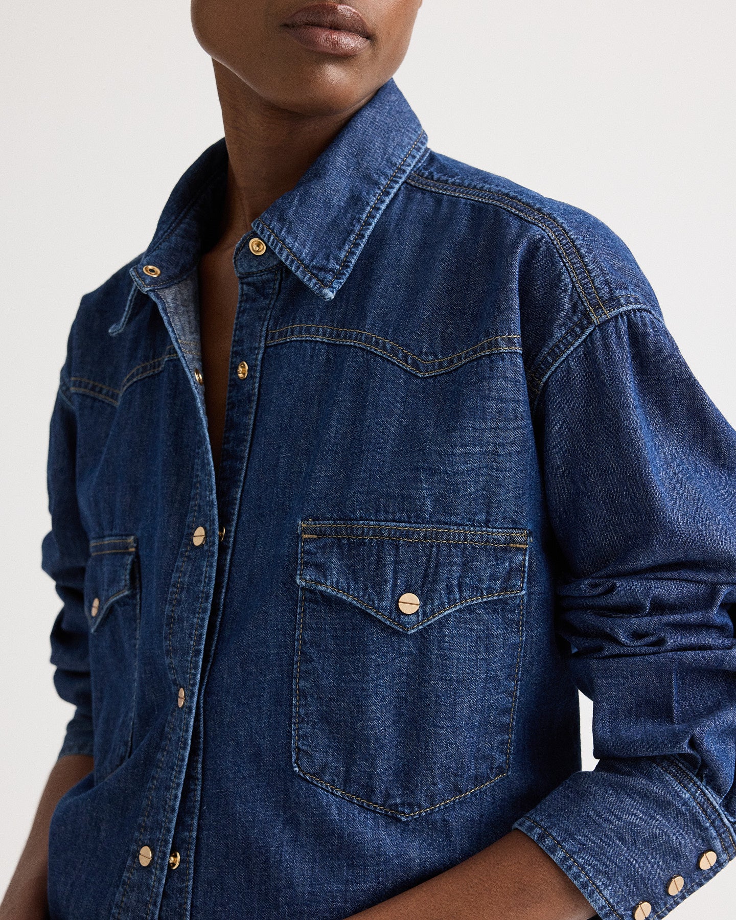 TWP Dark stone OG Supersized Ranchers Shirt in Denim Shirting view 2