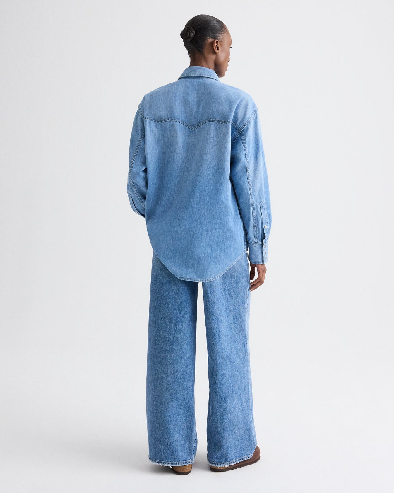 TWP Vintage wash OG Supersized Ranchers Shirt in Denim Shirting view 5