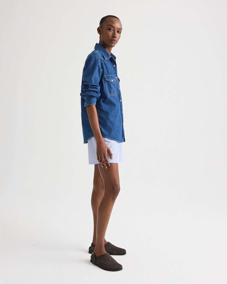 TWP Paris Cowboy Take Me Away Shirt in Denim Shirting view 4