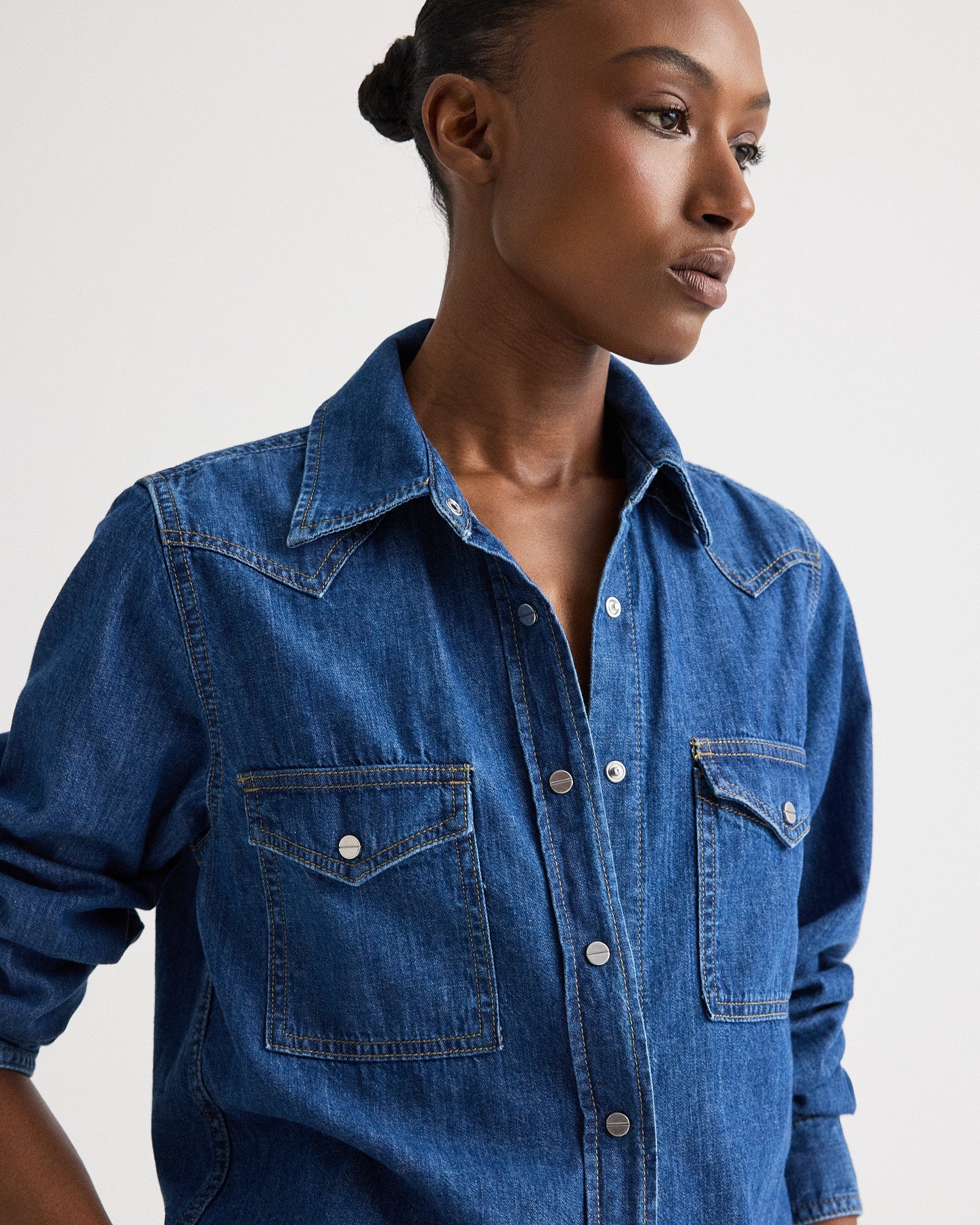 TWP Paris Cowboy Take Me Away Shirt in Denim Shirting view 1