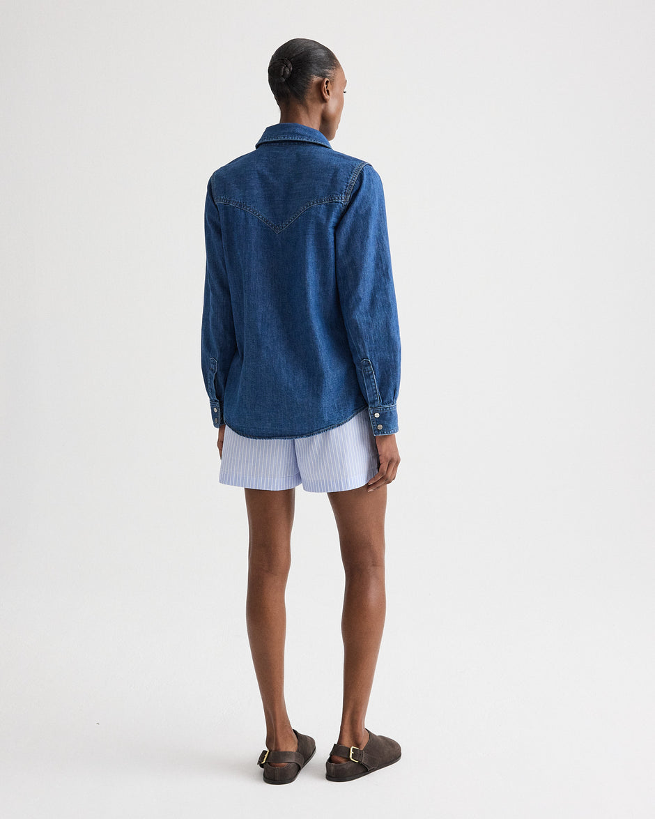 TWP Paris Cowboy Take Me Away Shirt in Denim Shirting view 5