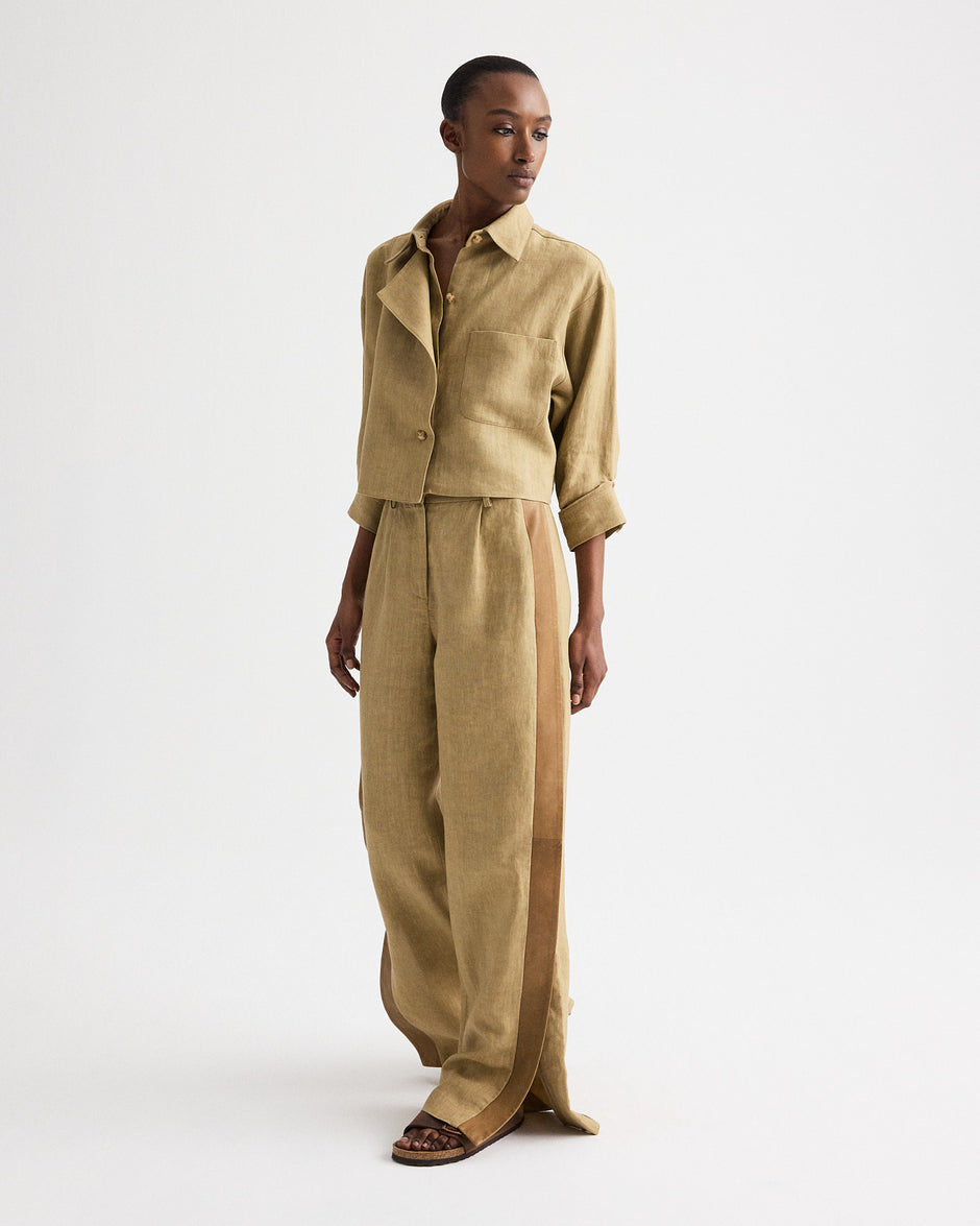 TWP Kelp / ermine Slim A Pant with Lip Tux in Plain Weave Linen view 3