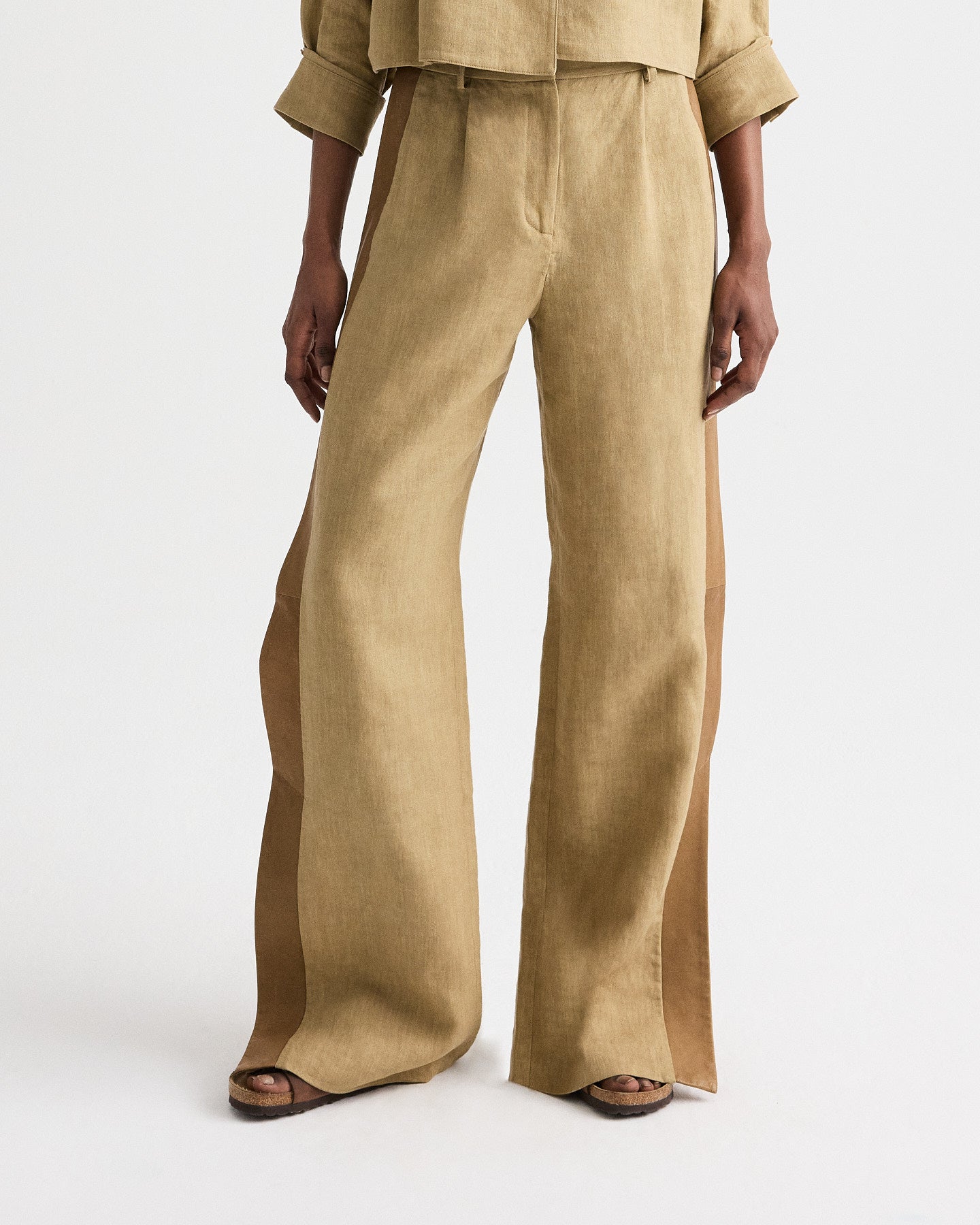 Kelp / ermine Slim A Pant with Lip Tux in Plain Weave Linen | TWP