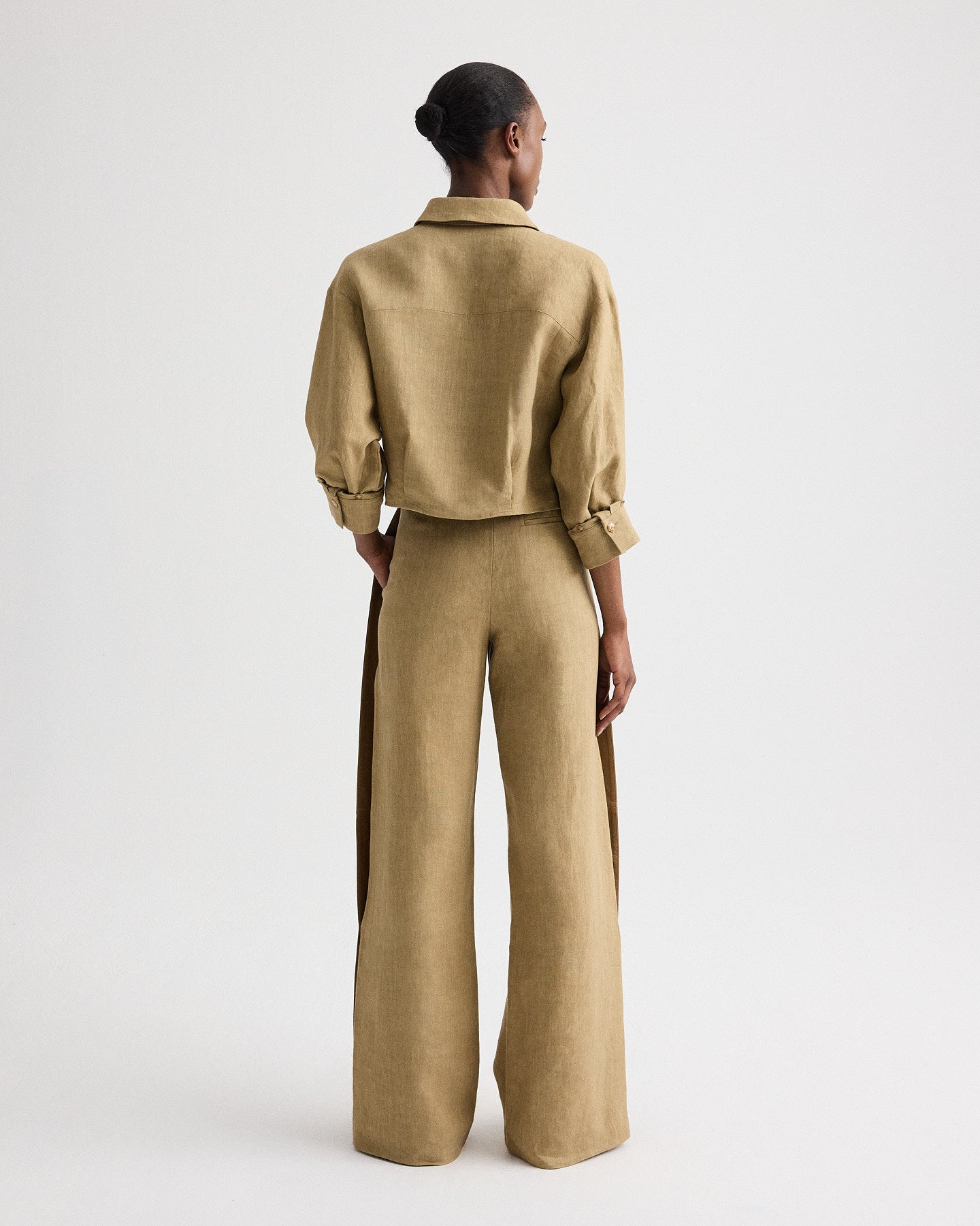 Kelp / ermine Slim A Pant with Lip Tux in Plain Weave Linen | TWP