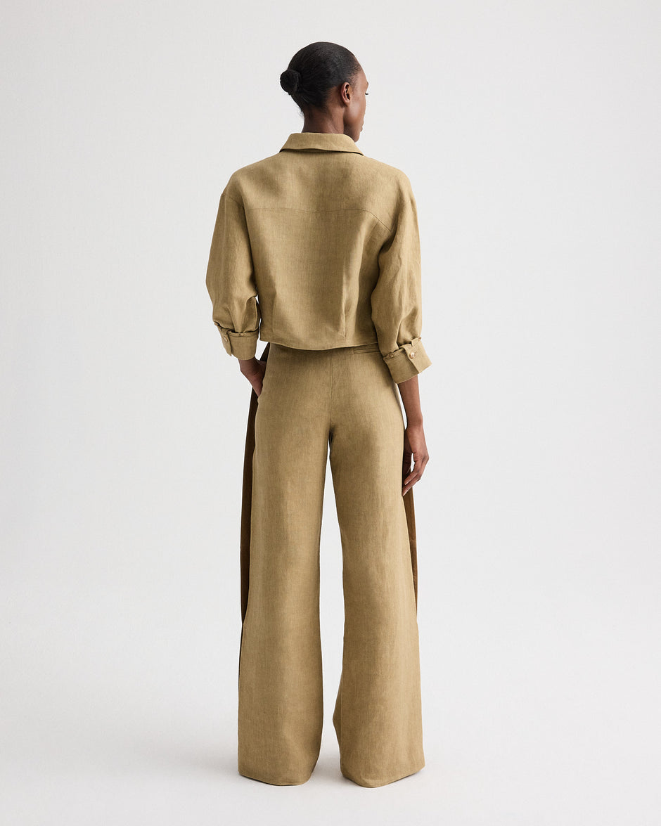 TWP Kelp / ermine Slim A Pant with Lip Tux in Plain Weave Linen view 6