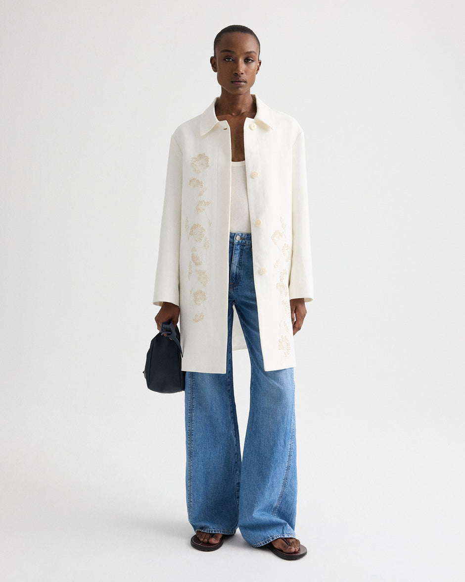 TWP Ivoire Edinburgh Coat in Embroidered Washed Linen view 1